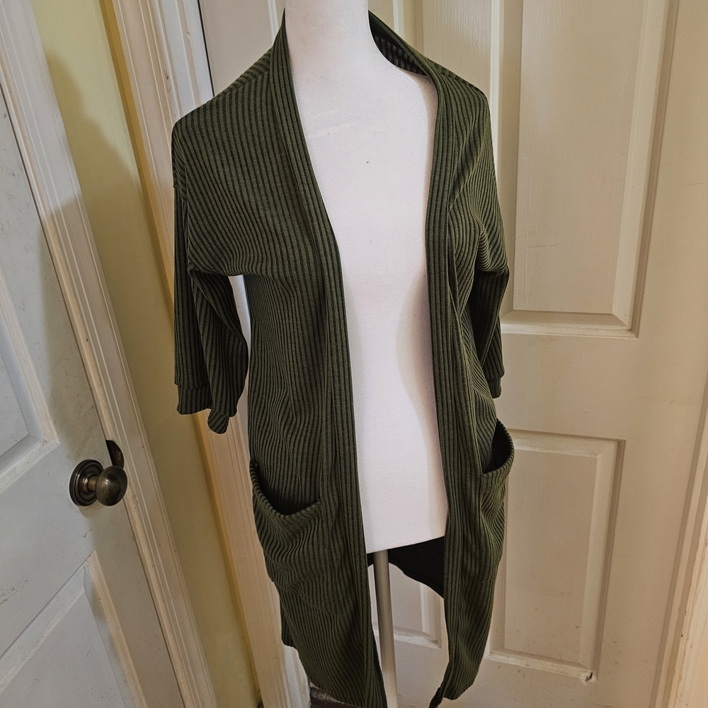 Olive Green Open Front Cardigan Sweater